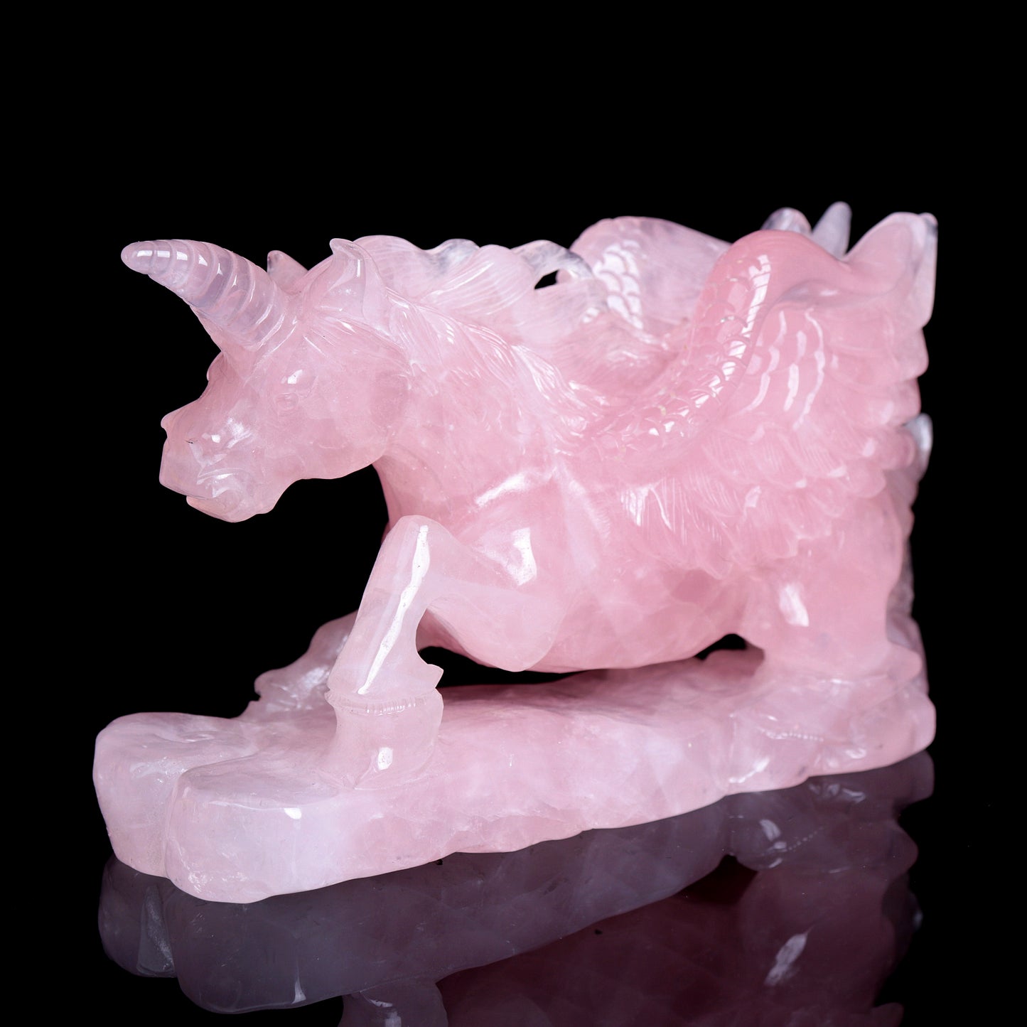 9" Rose Quartz Carved Crystal Pegasus Unicorn Figurine Realistic Healing Quartz Decor