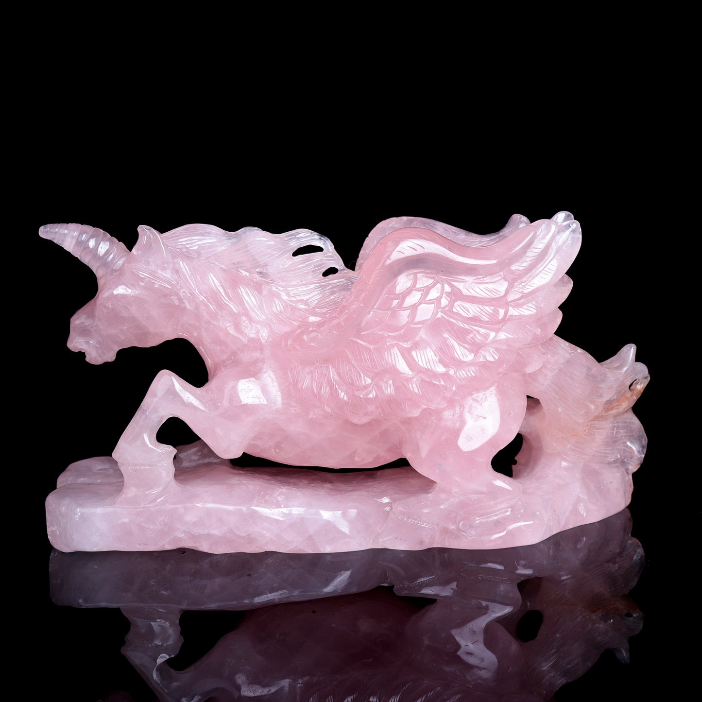 9" Rose Quartz Carved Crystal Pegasus Unicorn Figurine Realistic Healing Quartz Decor