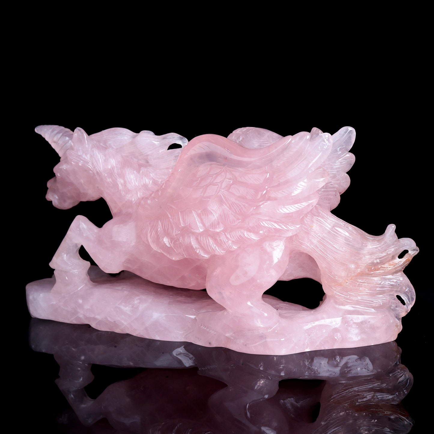 9" Rose Quartz Carved Crystal Pegasus Unicorn Figurine Realistic Healing Quartz Decor