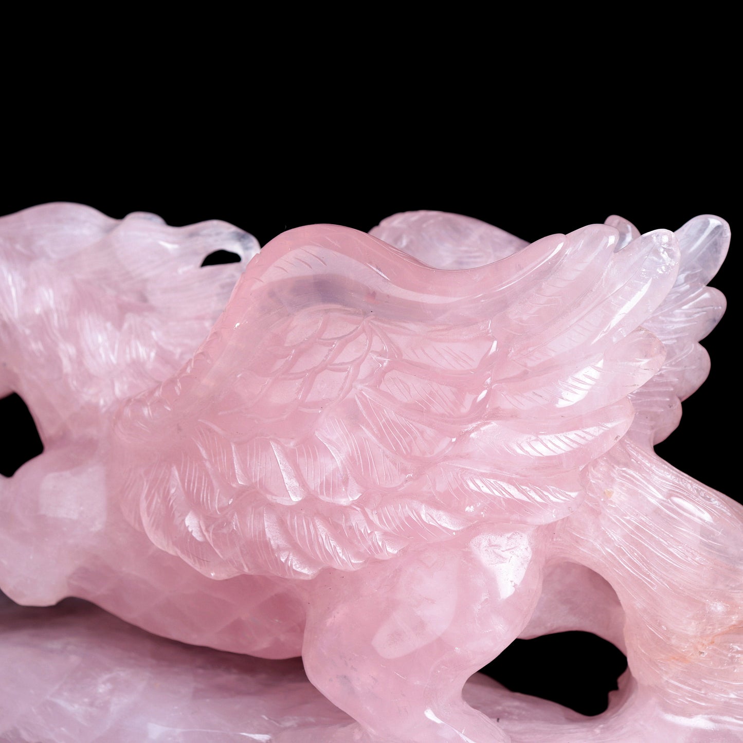 9" Rose Quartz Carved Crystal Pegasus Unicorn Figurine Realistic Healing Quartz Decor