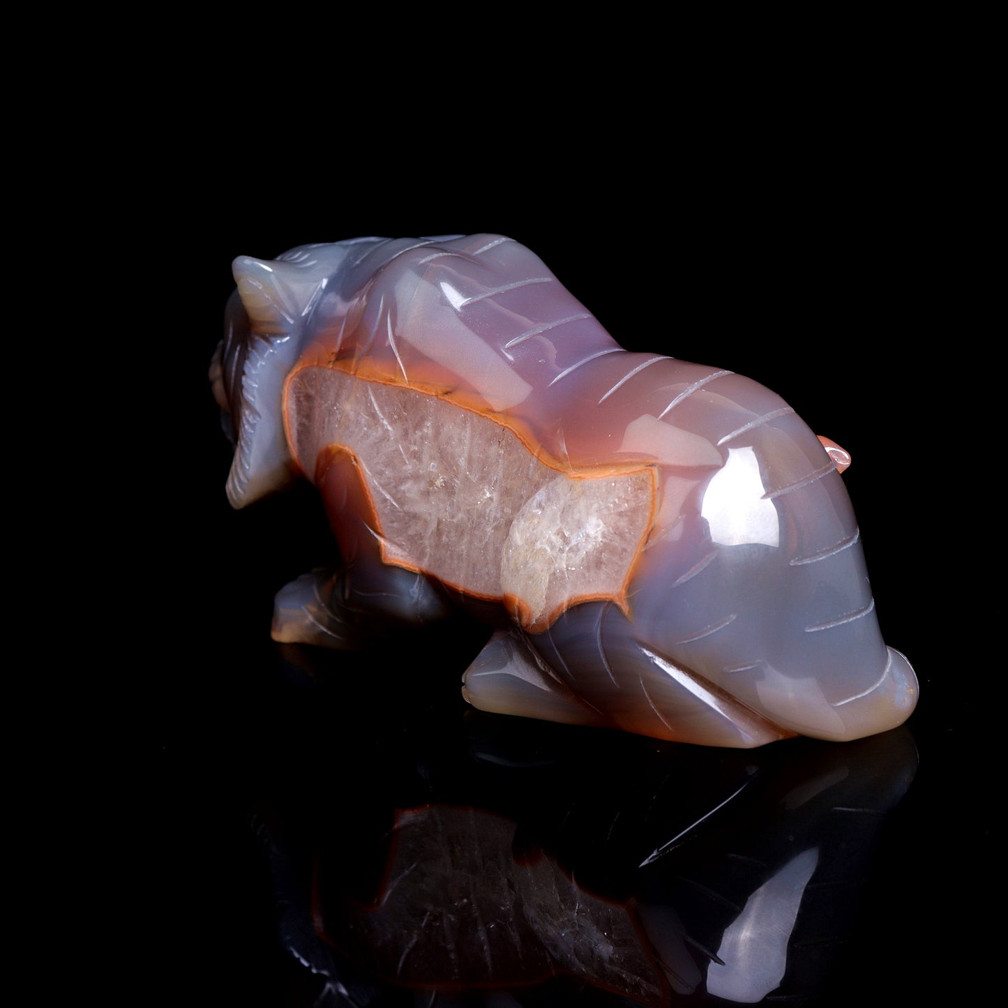 6.1" Druzy Agate Carved Crystal Tiger Figurine Realistic Healing Quartz Decor