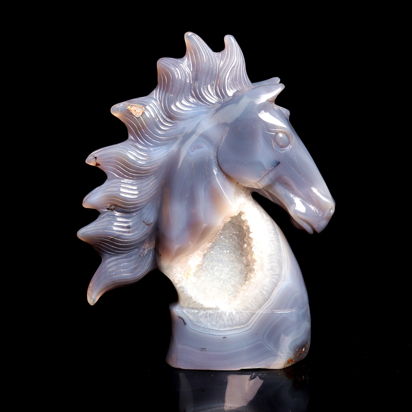 6.5" Druzy Agate Carved Crystal Horse Figurine Realistic Healing Quartz Decor