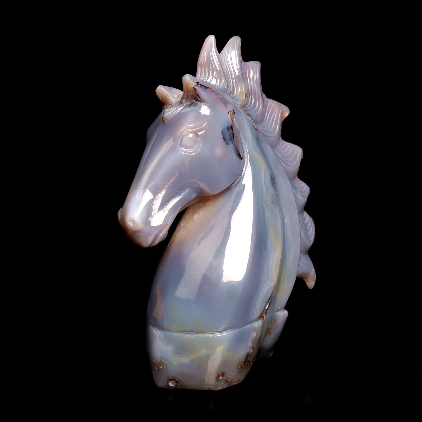 6.5" Druzy Agate Carved Crystal Horse Figurine Realistic Healing Quartz Decor