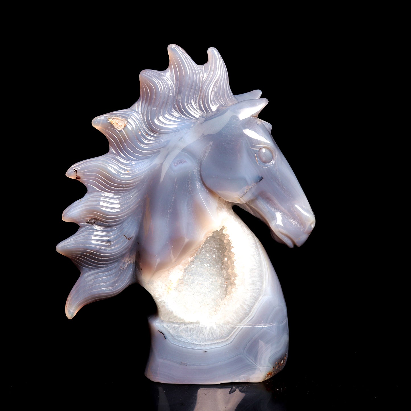6.5" Druzy Agate Carved Crystal Horse Figurine Realistic Healing Quartz Decor