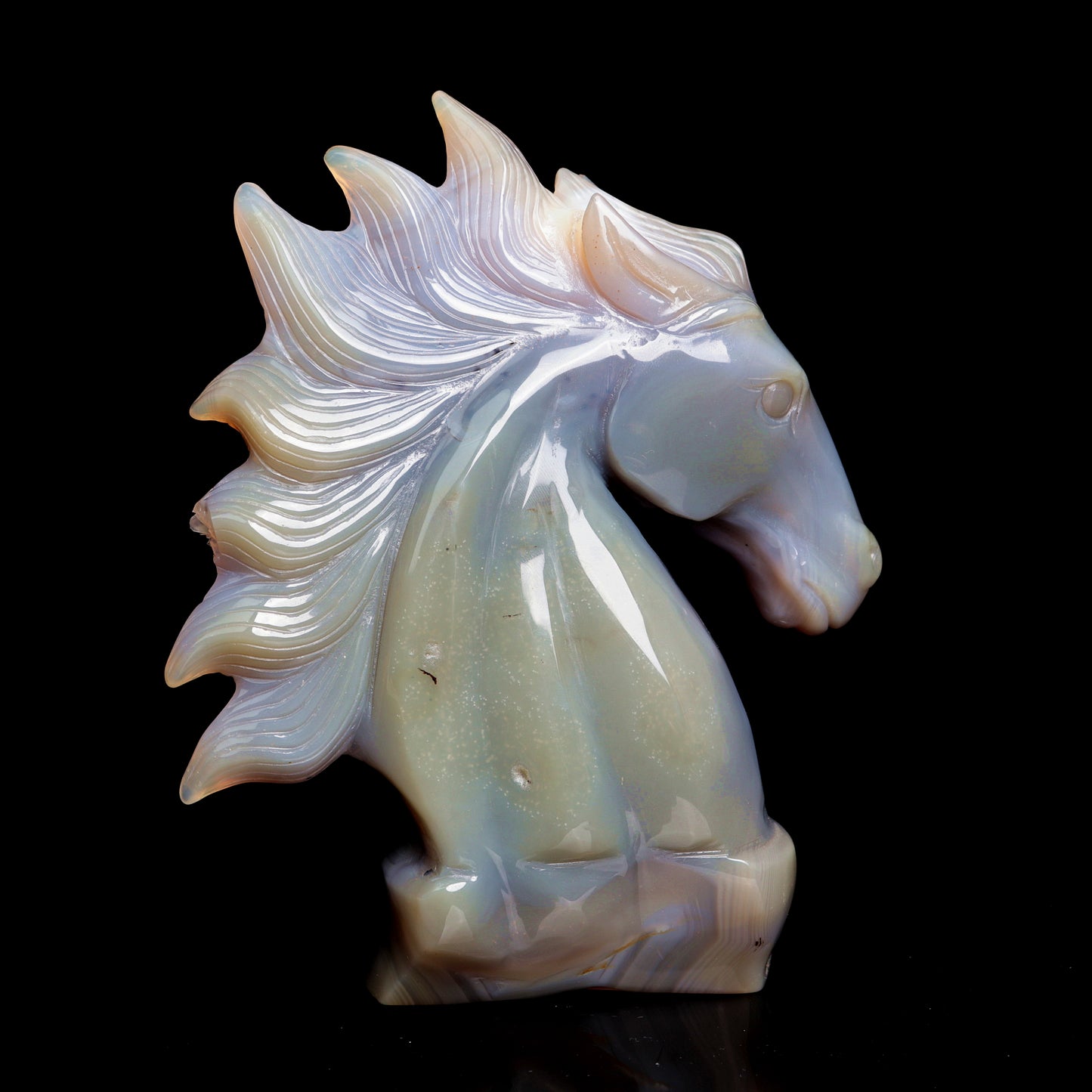 6.5" Druzy Agate Carved Crystal Horse Figurine Realistic Healing Quartz Decor