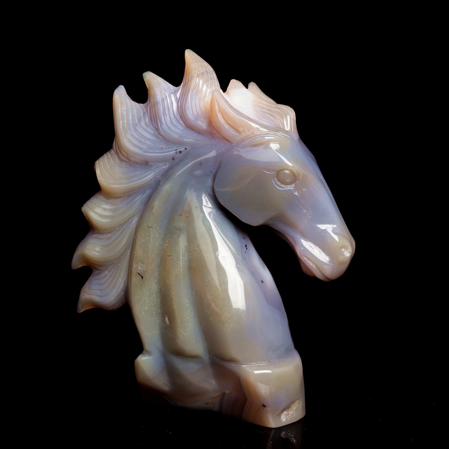 6.5" Druzy Agate Carved Crystal Horse Figurine Realistic Healing Quartz Decor