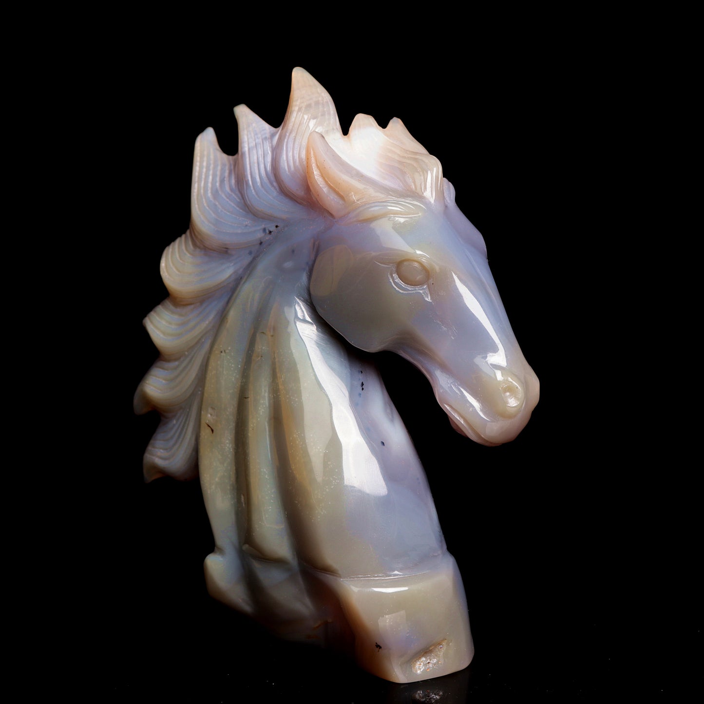 6.5" Druzy Agate Carved Crystal Horse Figurine Realistic Healing Quartz Decor