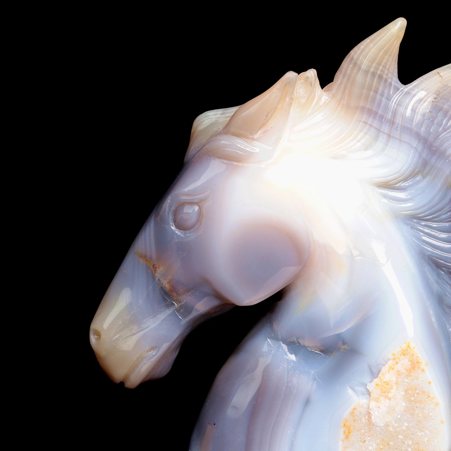 6.5" Druzy Agate Carved Crystal Horse Figurine Realistic Healing Quartz Decor