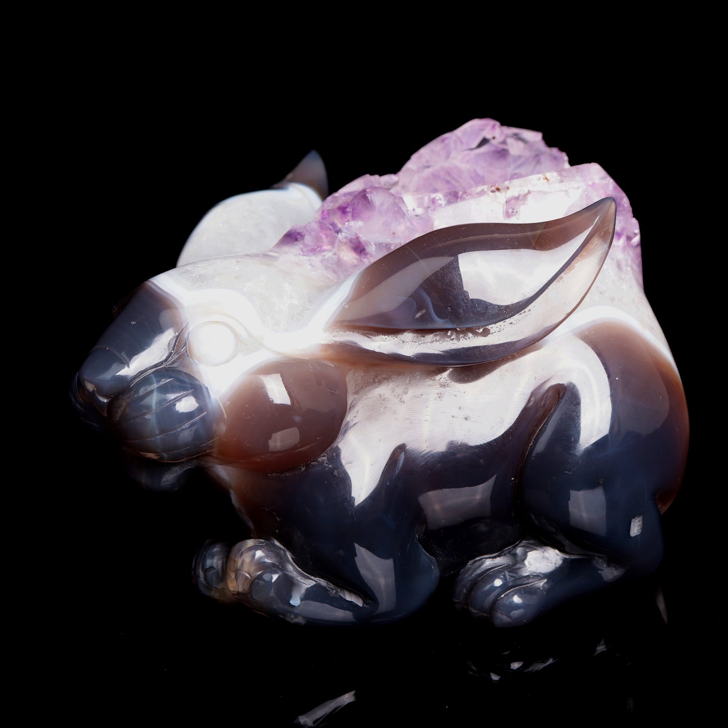 Masterpiece: Amazing 7" Amethyst Geode Agate Carved Crystal Bunny rabbit Sculpture