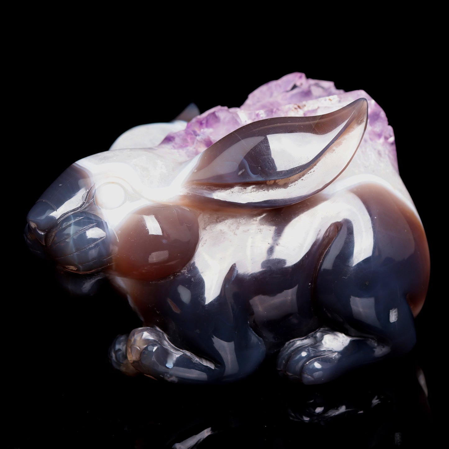 Masterpiece: Amazing 7" Amethyst Geode Agate Carved Crystal Bunny rabbit Sculpture