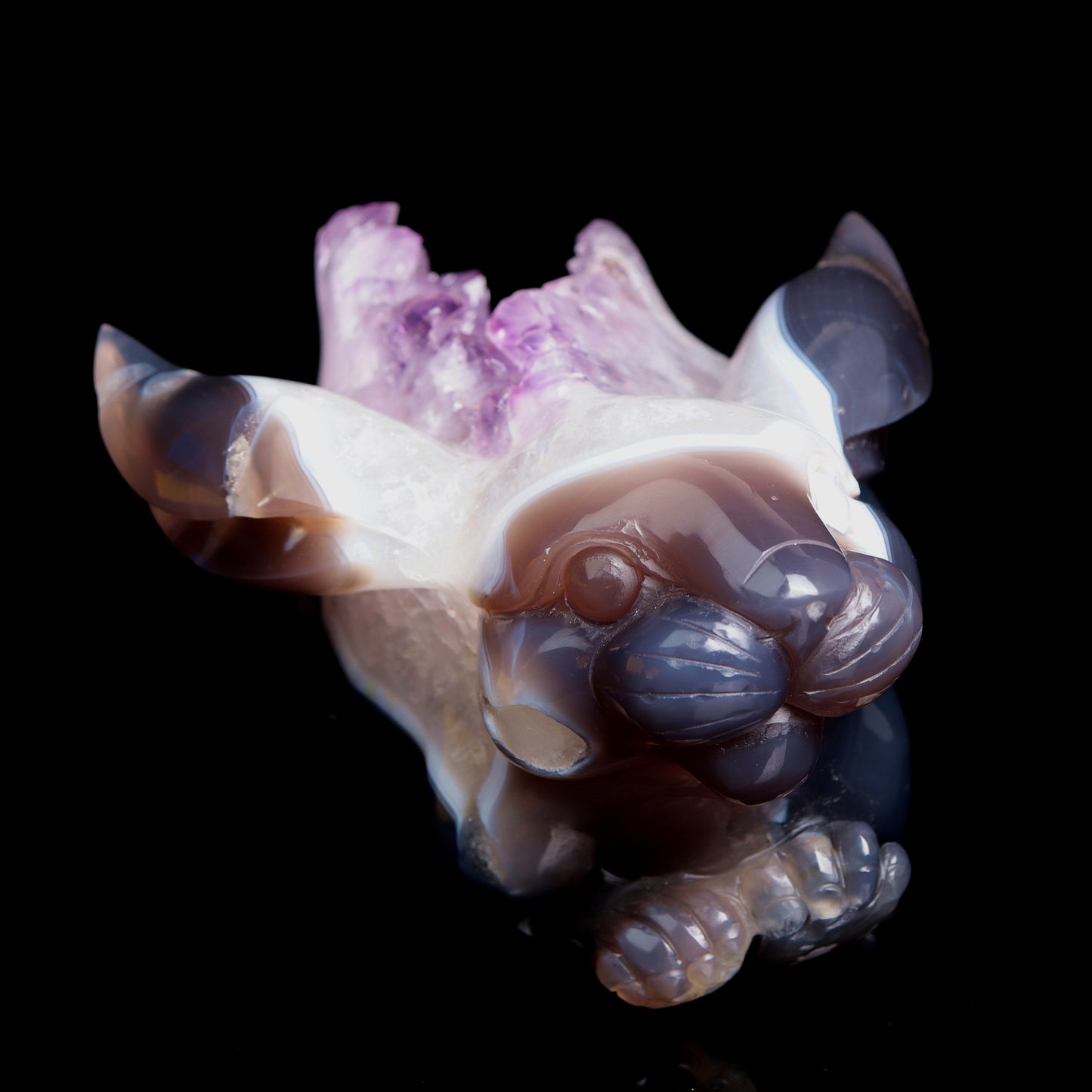 Masterpiece: Amazing 7" Amethyst Geode Agate Carved Crystal Bunny rabbit Sculpture
