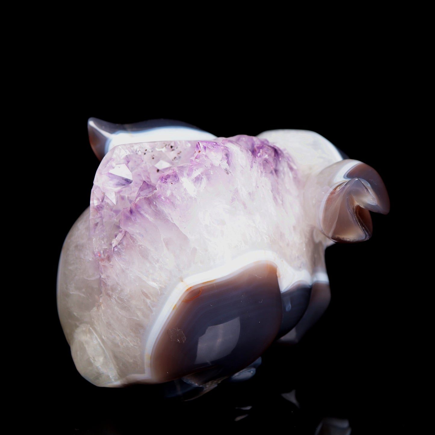 Masterpiece: Amazing 7" Amethyst Geode Agate Carved Crystal Bunny rabbit Sculpture