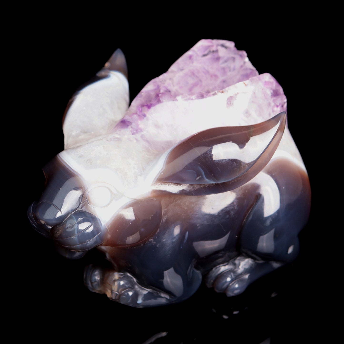 Masterpiece: Amazing 7" Amethyst Geode Agate Carved Crystal Bunny rabbit Sculpture