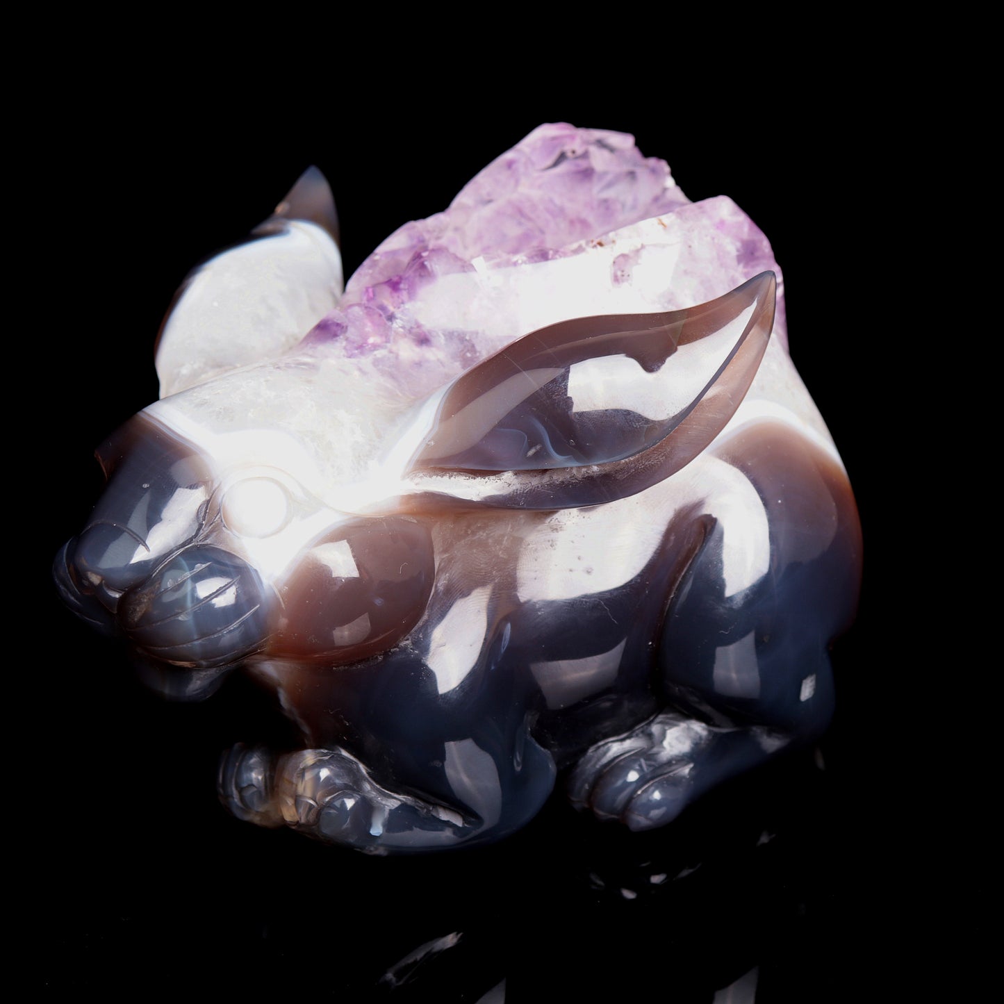 Masterpiece: Amazing 7" Amethyst Geode Agate Carved Crystal Bunny rabbit Sculpture
