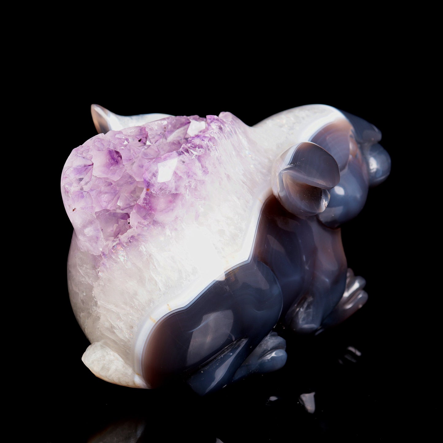 Masterpiece: Amazing 7" Amethyst Geode Agate Carved Crystal Bunny rabbit Sculpture