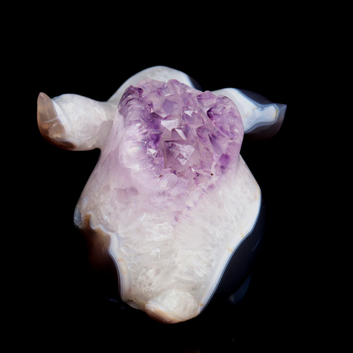 Masterpiece: Amazing 7" Amethyst Geode Agate Carved Crystal Bunny rabbit Sculpture