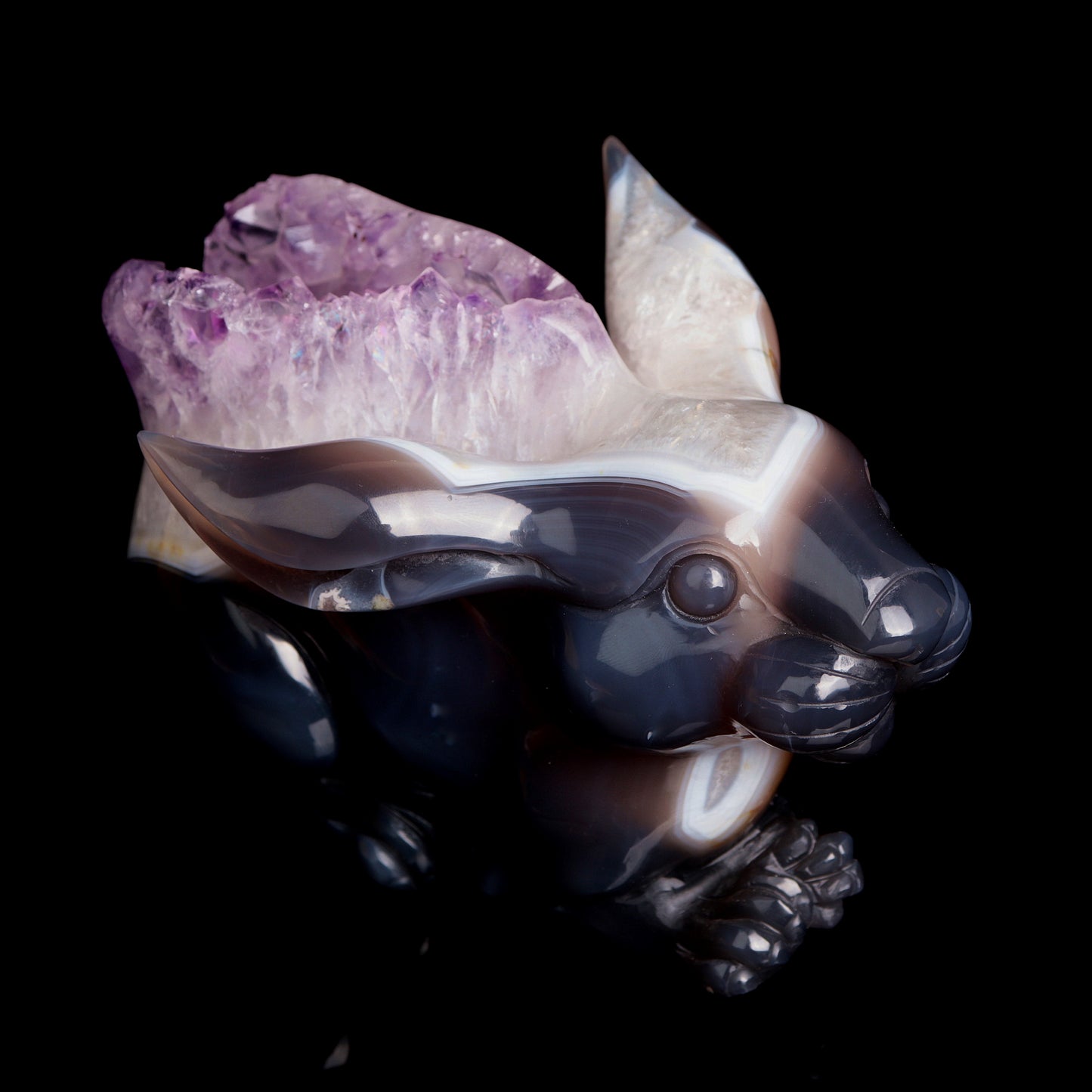 Masterpiece: Amazing 7" Amethyst Geode Agate Carved Crystal Bunny rabbit Sculpture