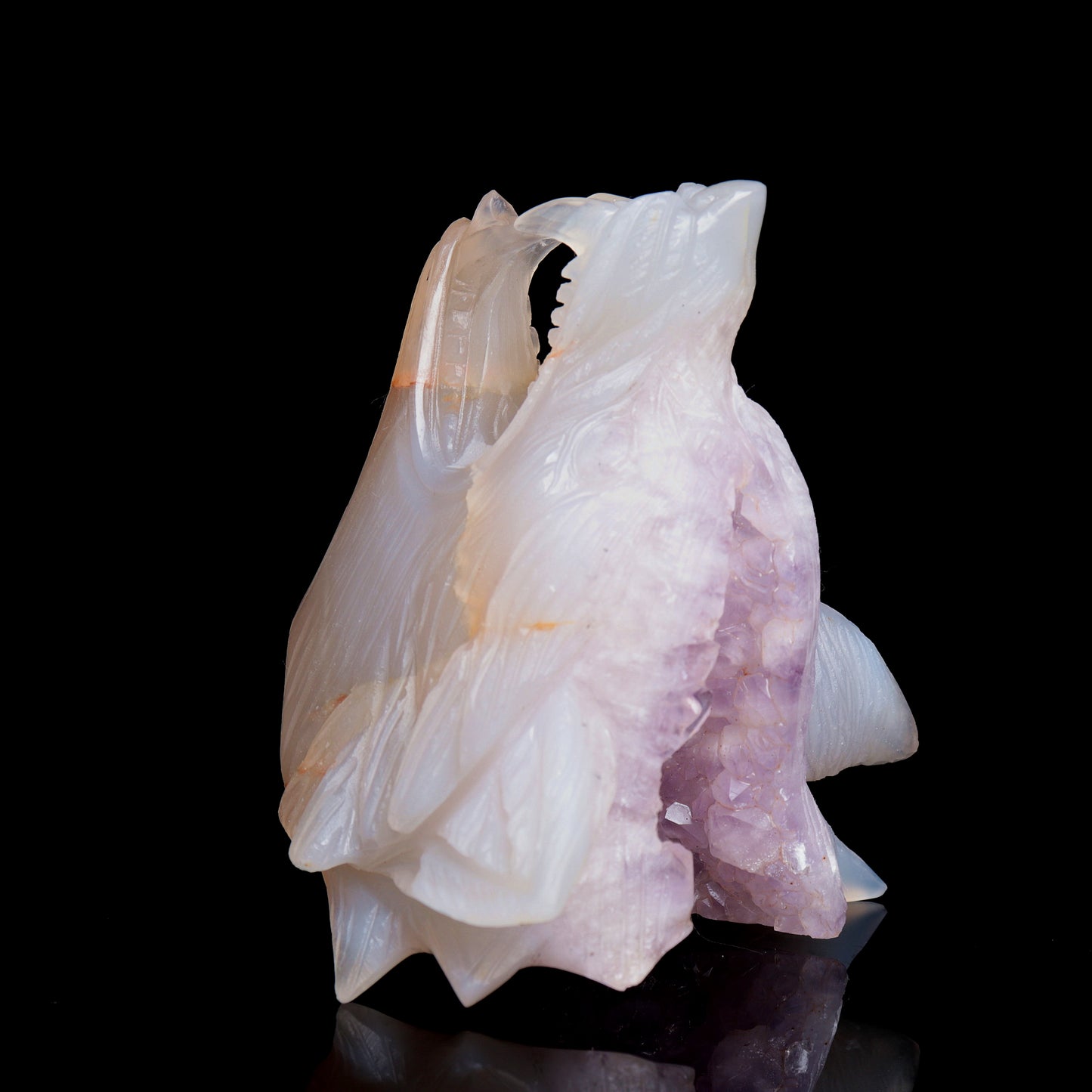 4" Amethyst Geode Agate Carved Crystal Wolf Head Figurine Realistic Healing Quartz