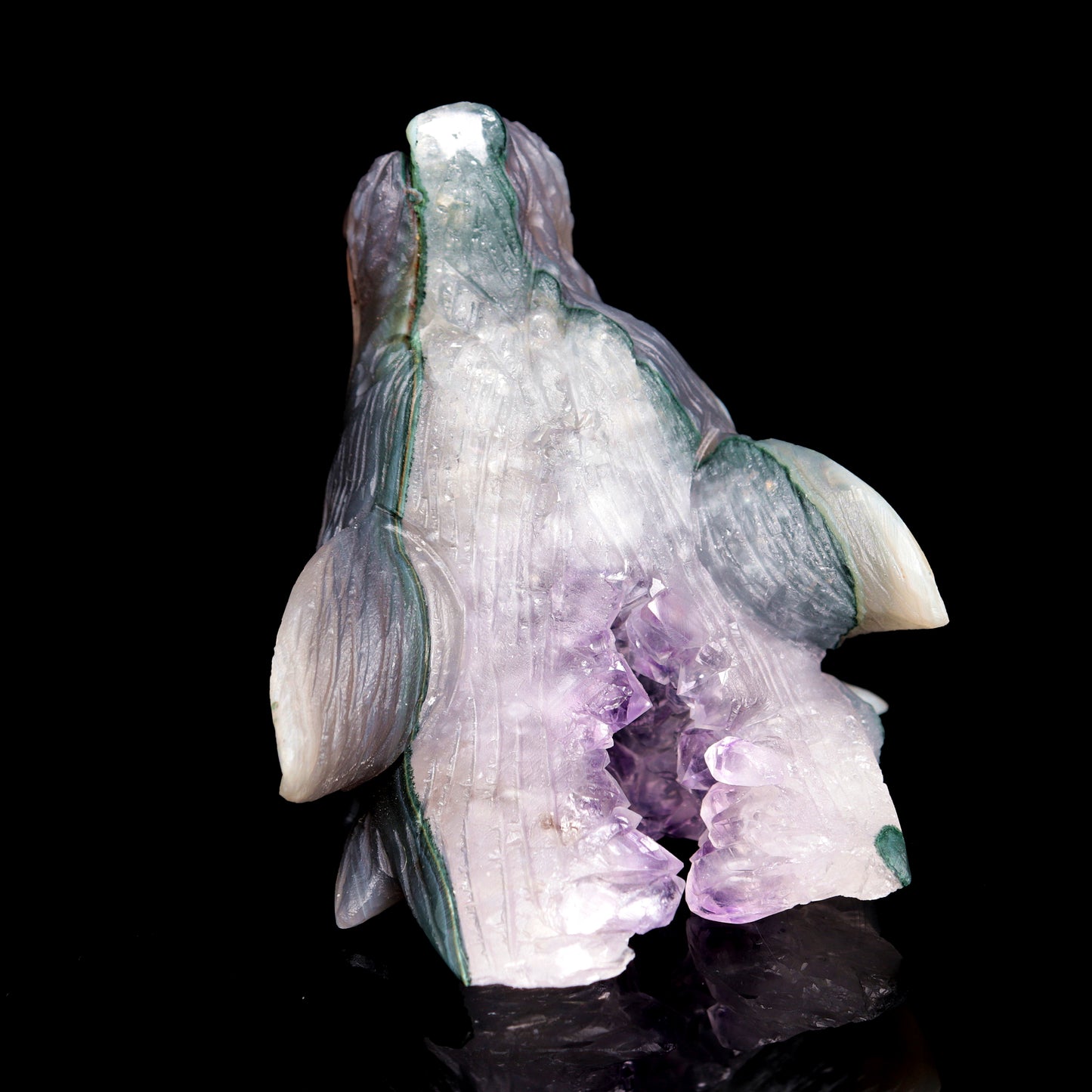 4" Amethyst Geode Agate Carved Crystal Wolf Head Sculpture Realistic Healing Quartz