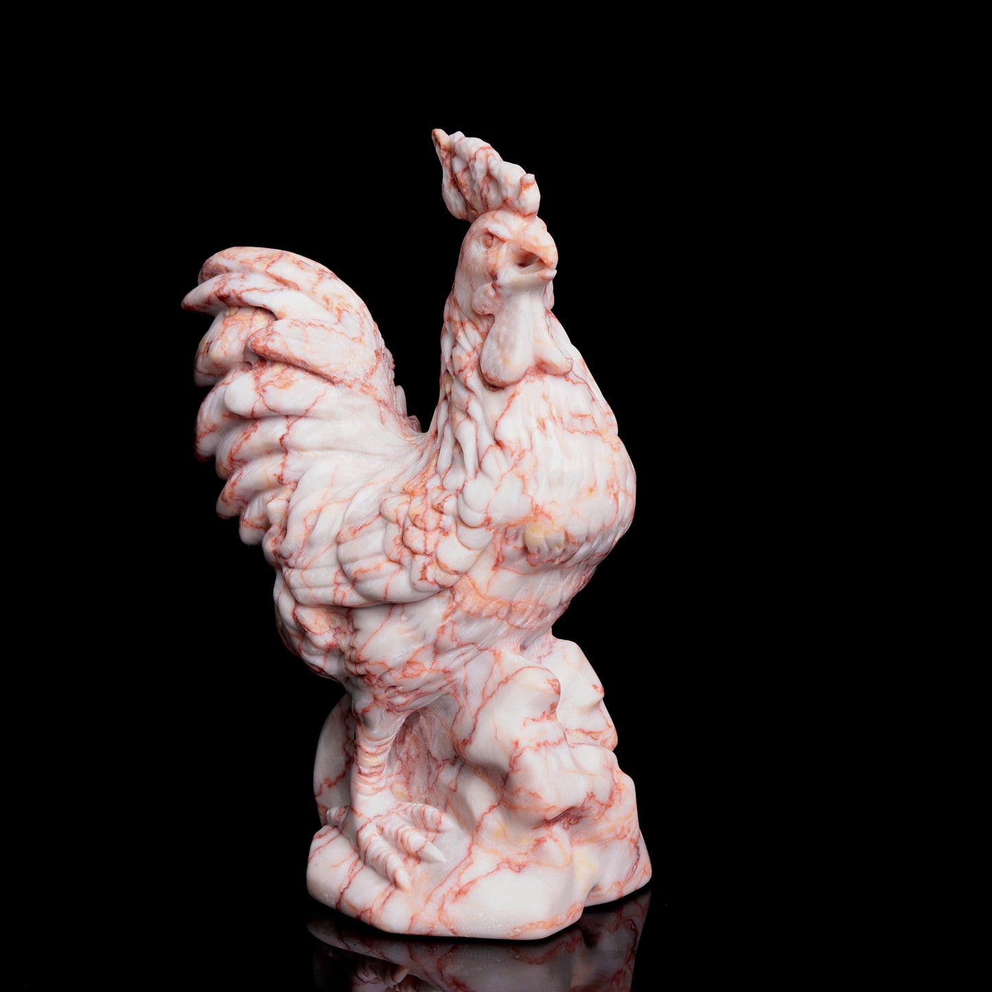 6" Network Stone Carved Crystal Rooster Figurine Realistic Healing Quartz Decor