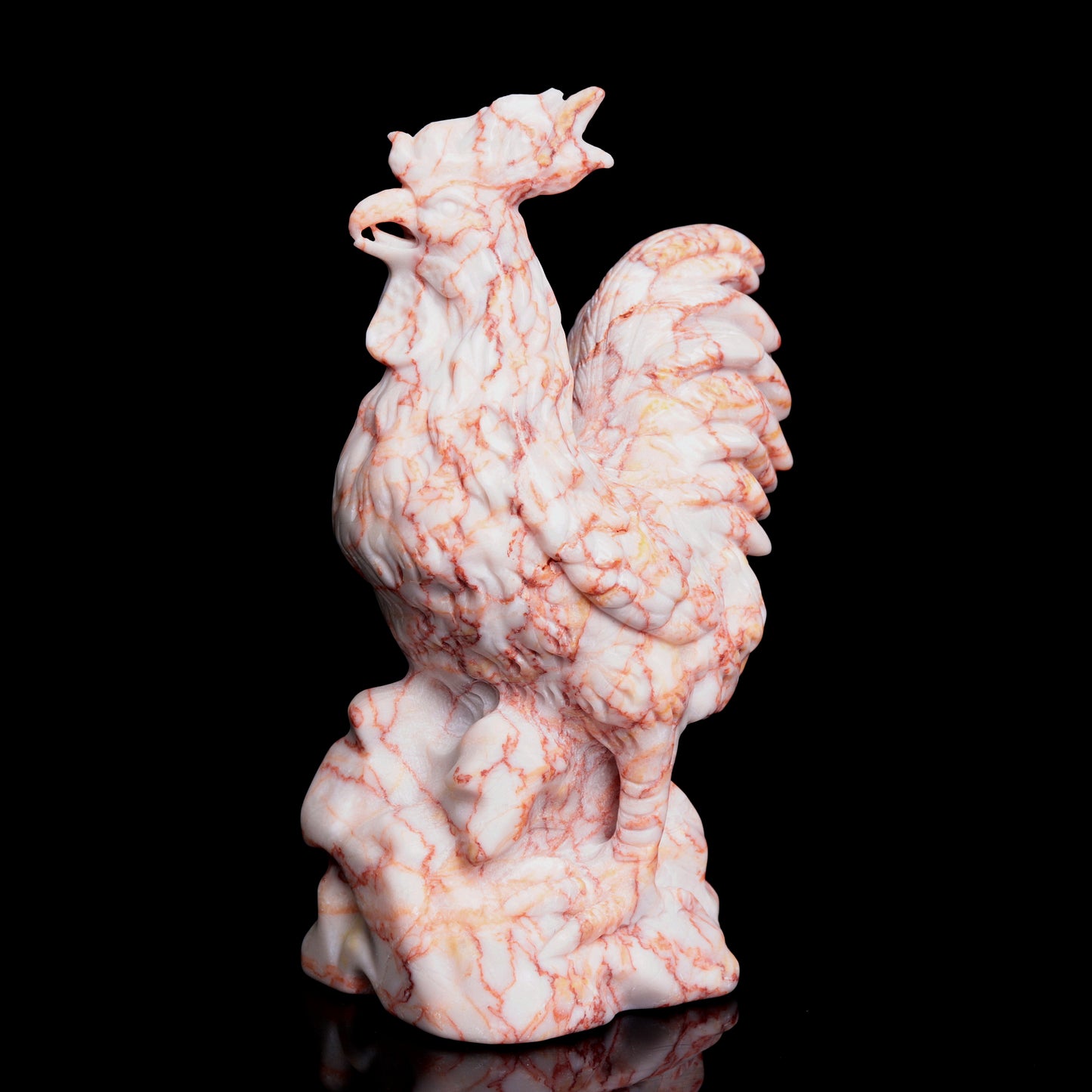 6" Network Stone Carved Crystal Rooster Figurine Realistic Healing Quartz Decor