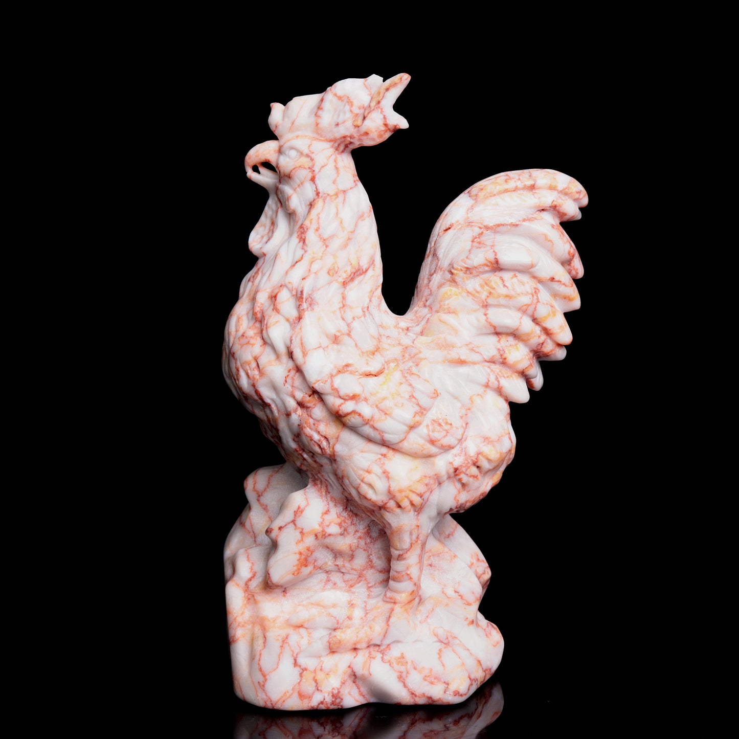 6" Network Stone Carved Crystal Rooster Figurine Realistic Healing Quartz Decor