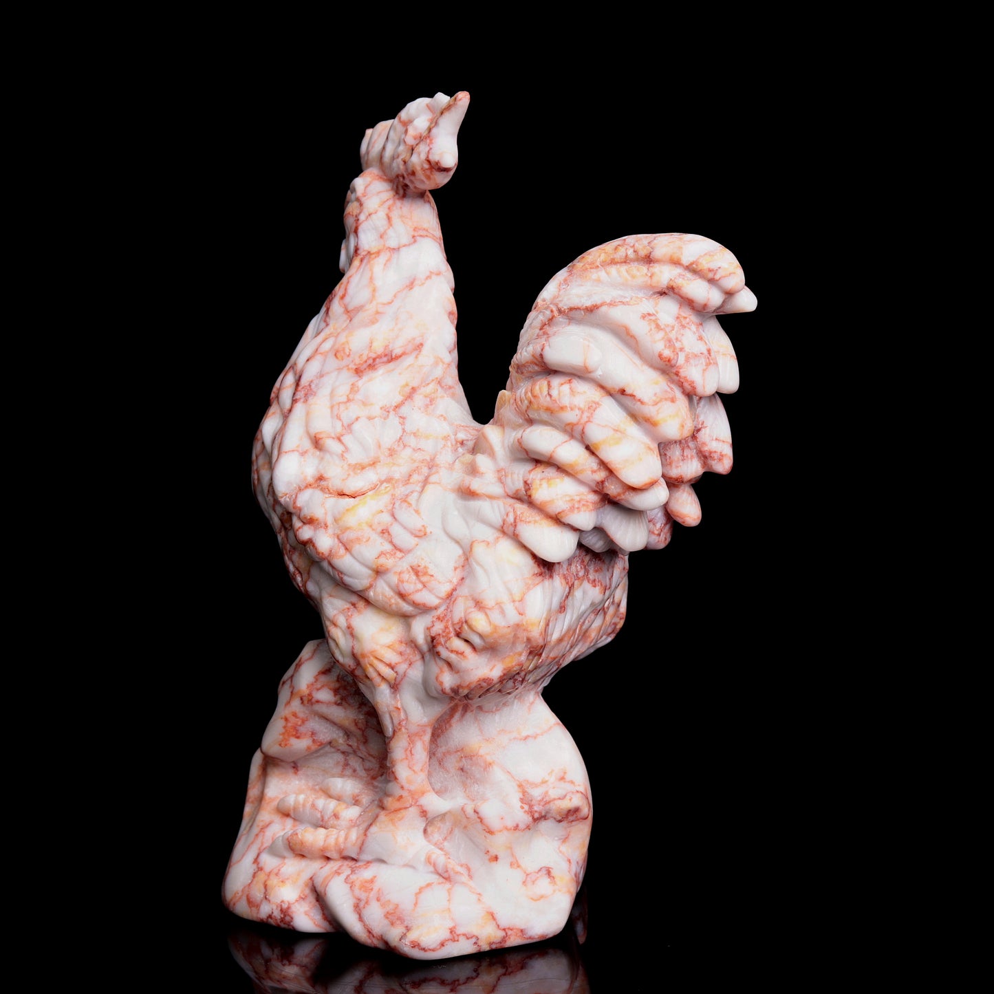 6" Network Stone Carved Crystal Rooster Figurine Realistic Healing Quartz Decor