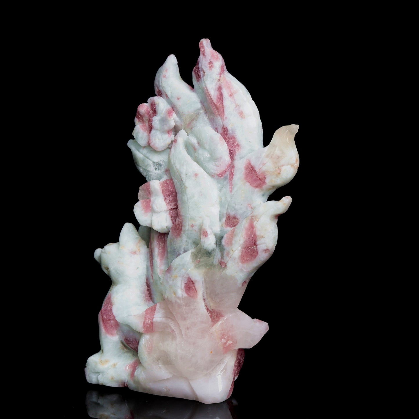 6" Pink Tourmaline Crystal Nine Tail Fox Figurine Realistic Decor