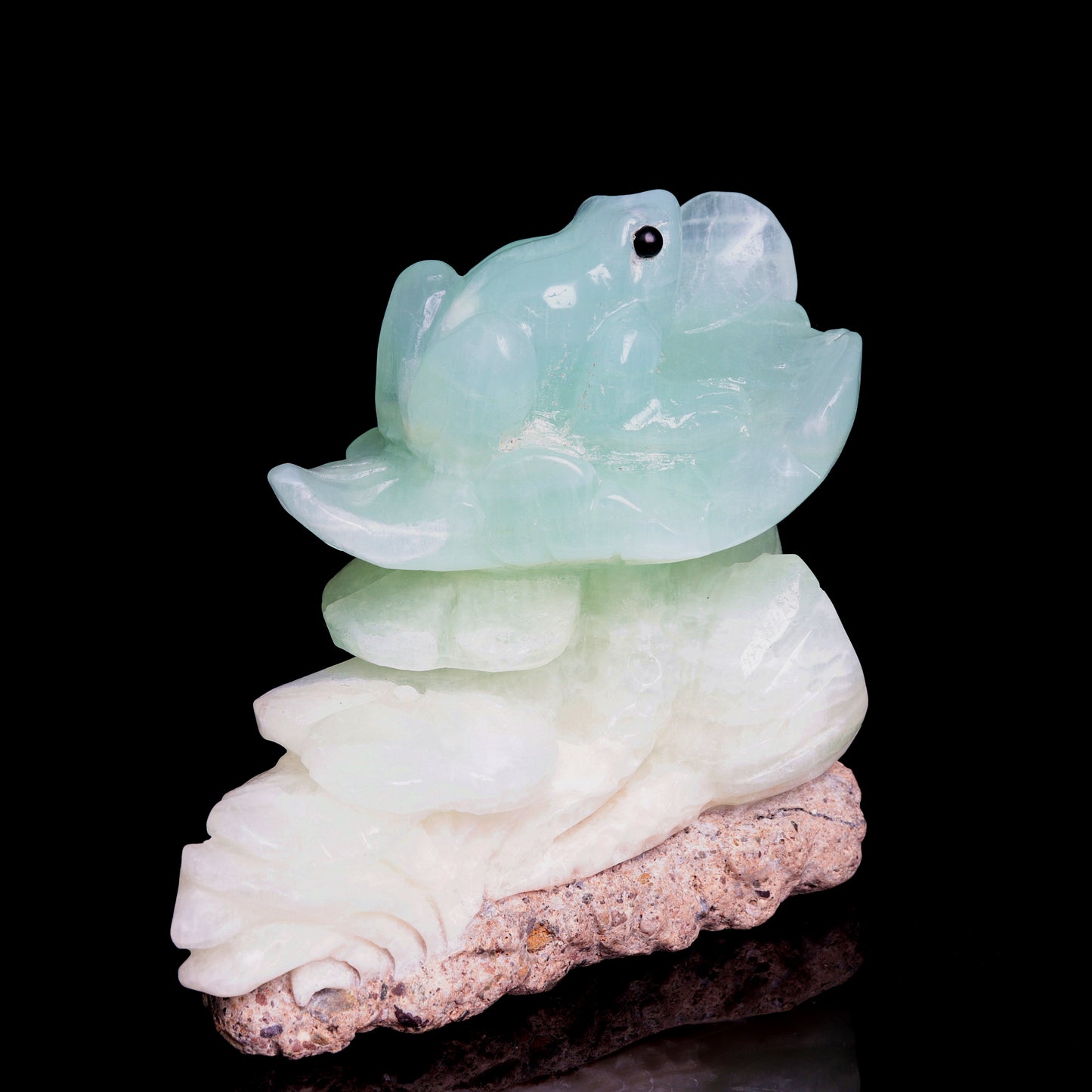 5.2" Caribbean Calcite Carved Frog Figurine Realistic Crystal Healing Quartz