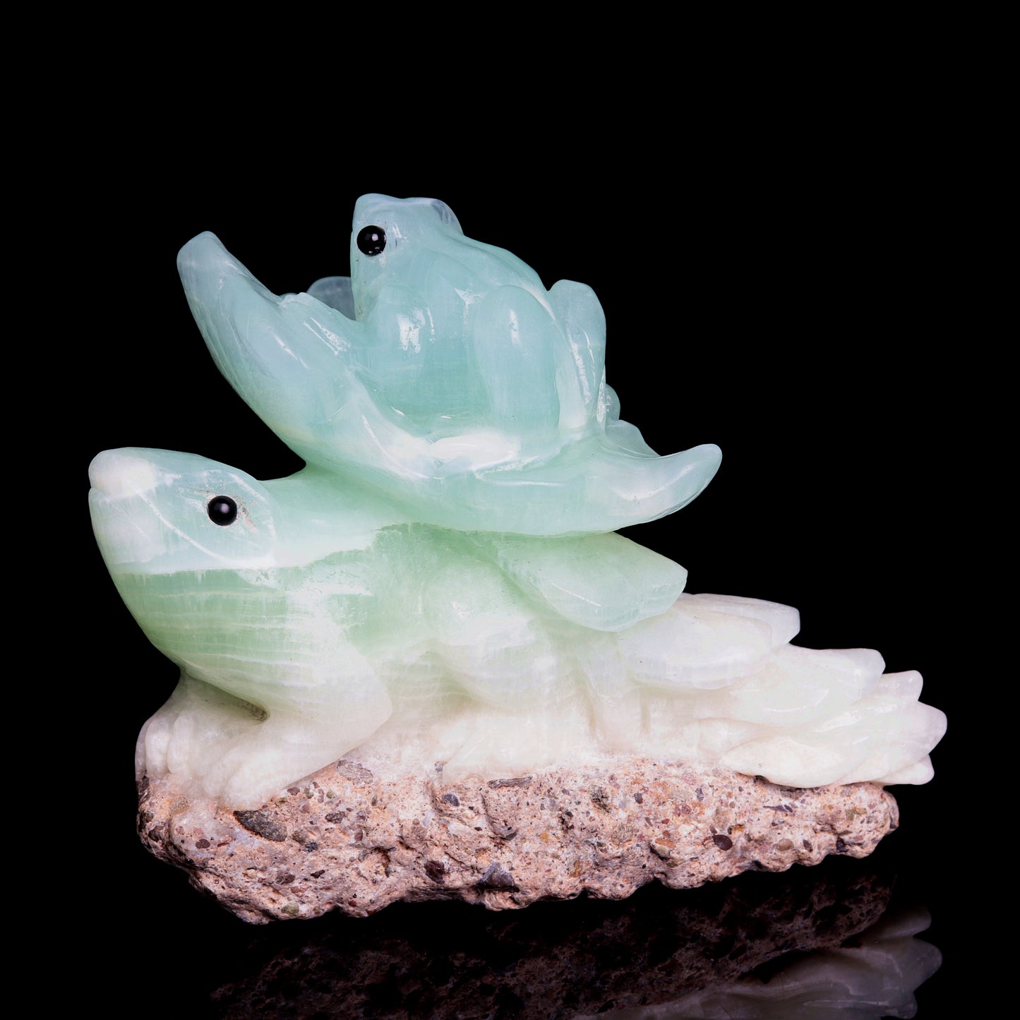 5.2" Caribbean Calcite Carved Frog Figurine Realistic Crystal Healing Quartz