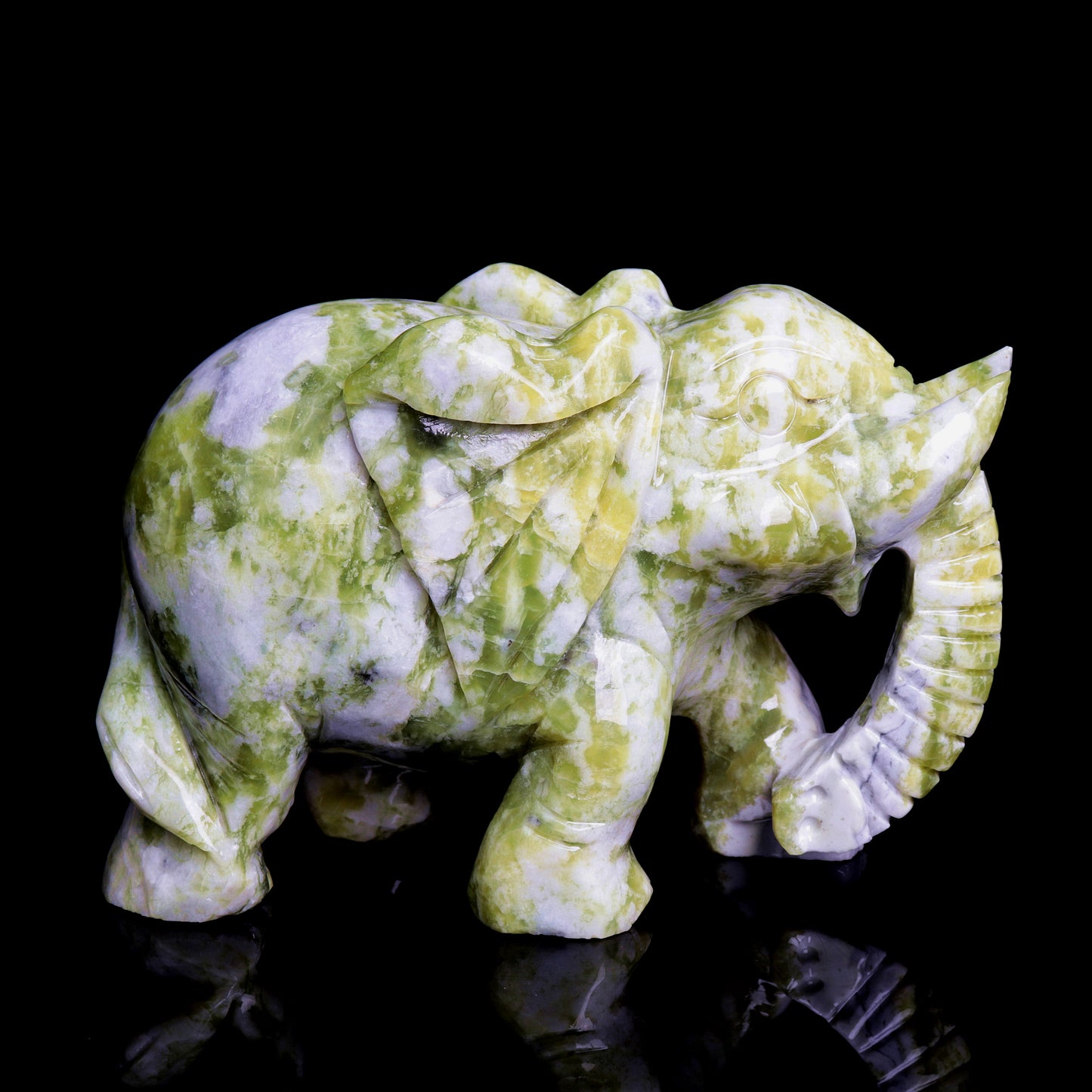 7" Lemon Jade Carved HUGE Crystal Elephant Sculpture Realistic Healing Quartz Decor