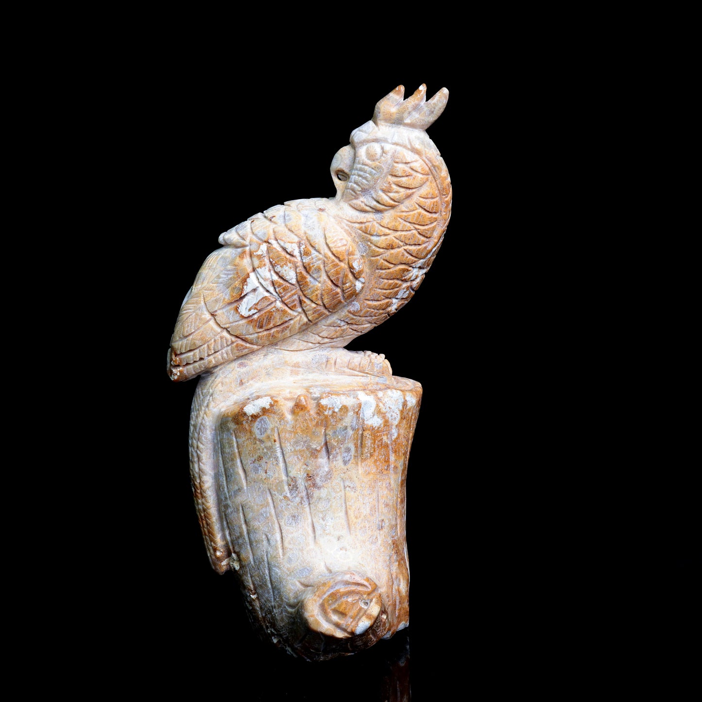 7.5" Coral Jade Carved Crystal Parrot Figurine Realistic Healing Quartz Decor