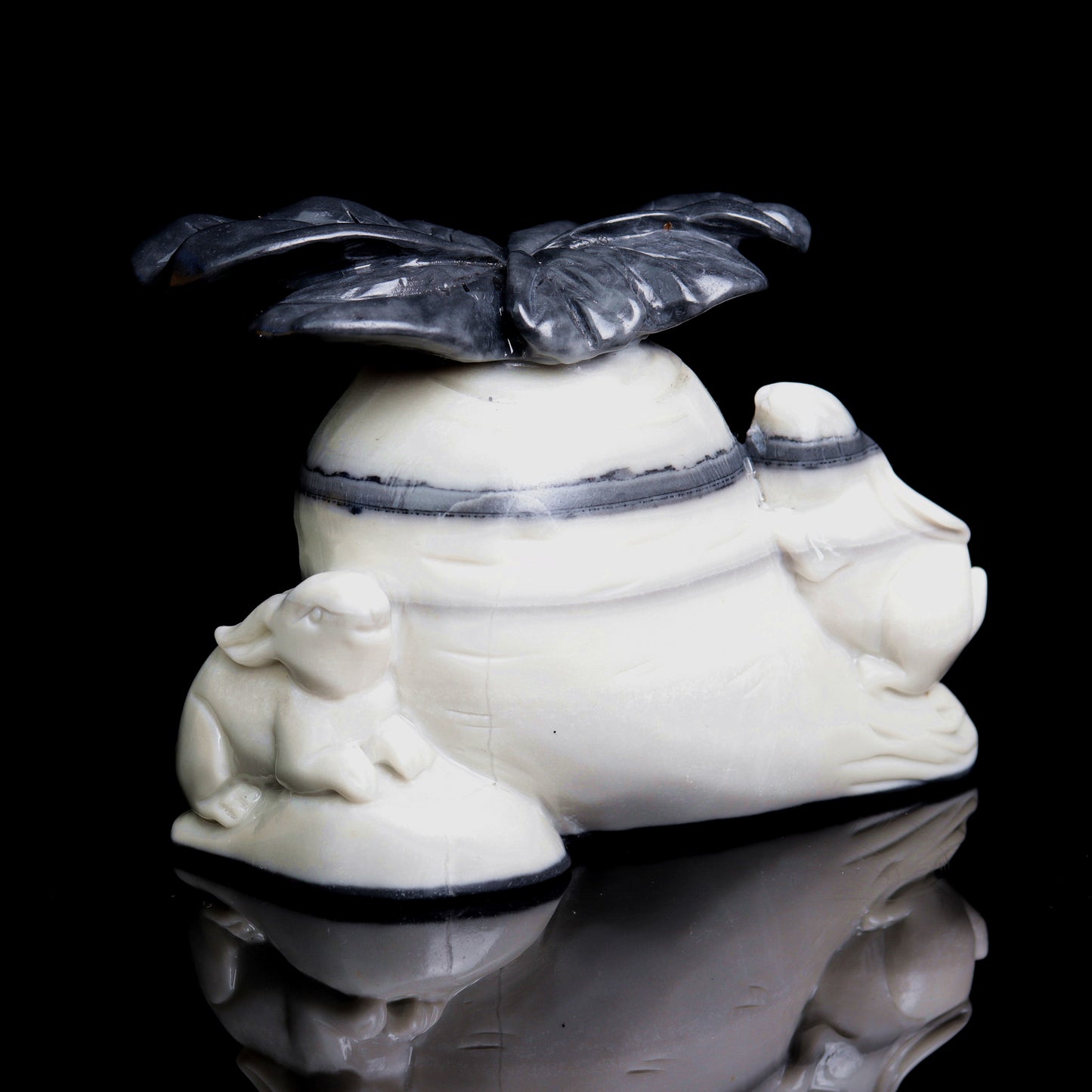 5.7" Taiji Jade Carved Crystal Bunny Figurine Realistic Healing Quartz Decor