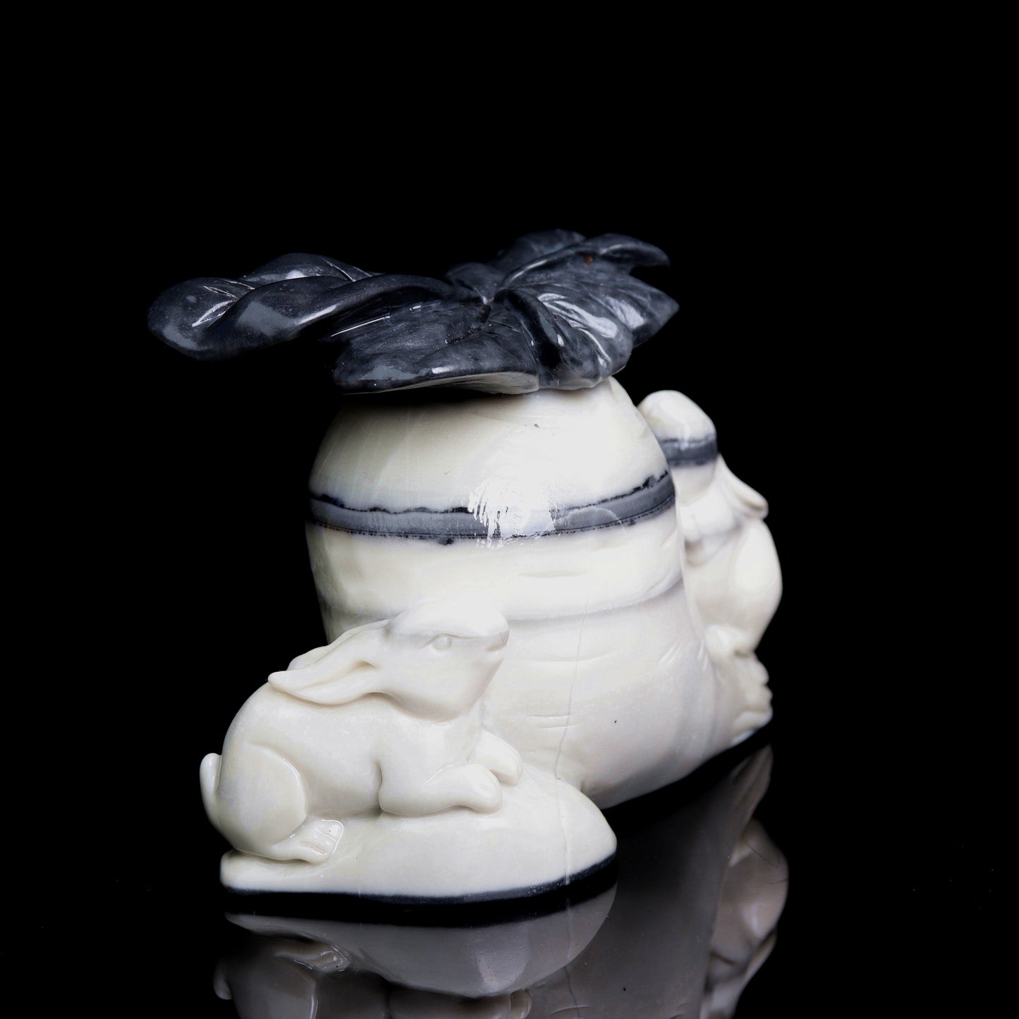 5.7" Taiji Jade Carved Crystal Bunny Figurine Realistic Healing Quartz Decor
