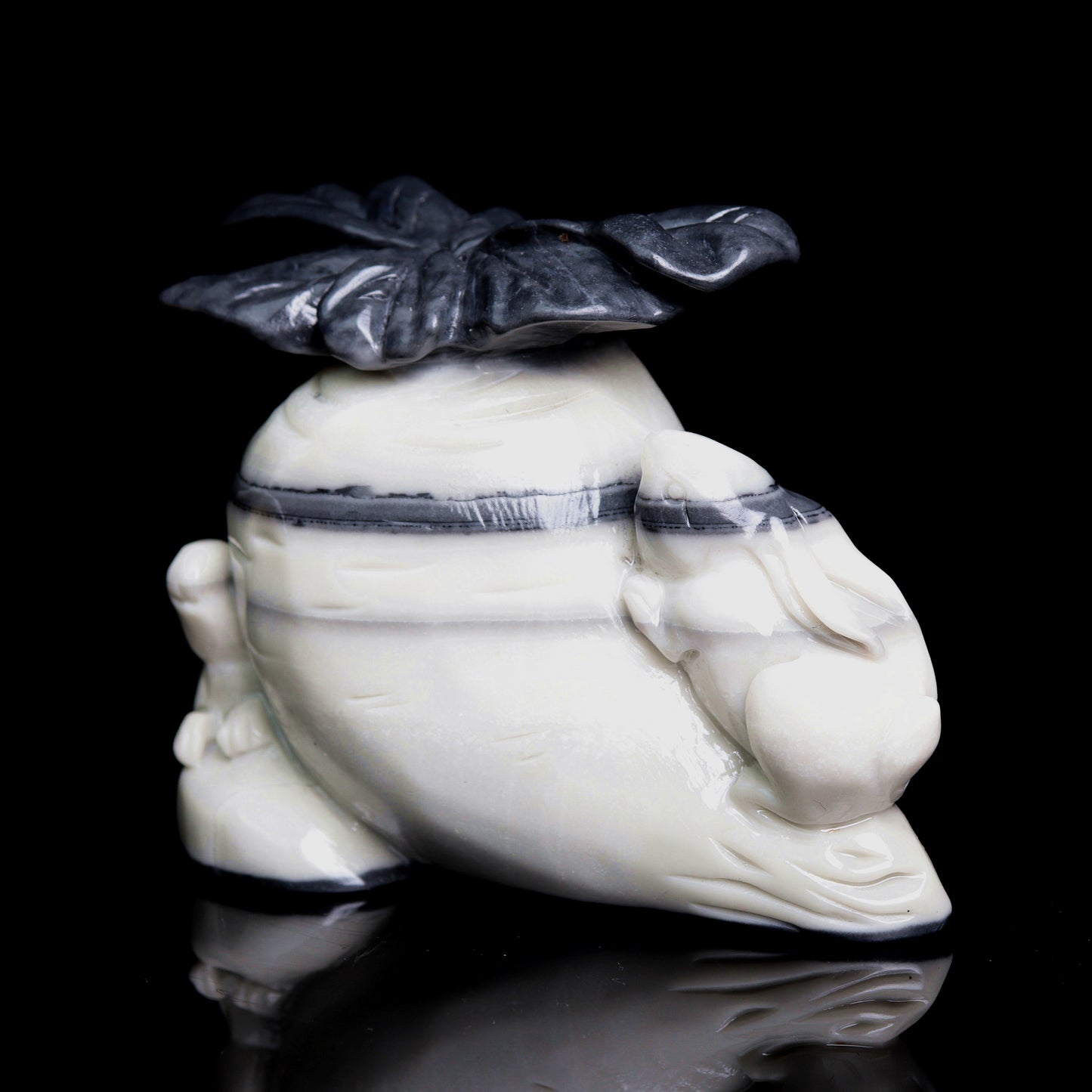 5.7" Taiji Jade Carved Crystal Bunny Figurine Realistic Healing Quartz Decor
