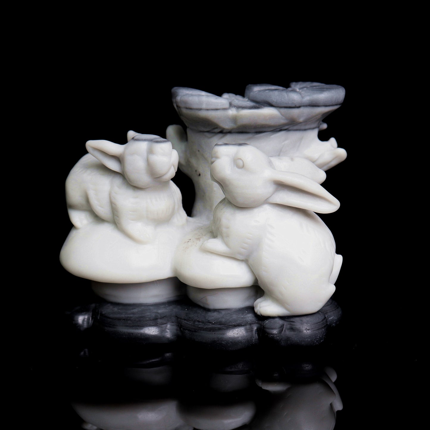 3.2" Taiji Jade Carved Crystal Bunny Figurine Realistic Healing Quartz Decor