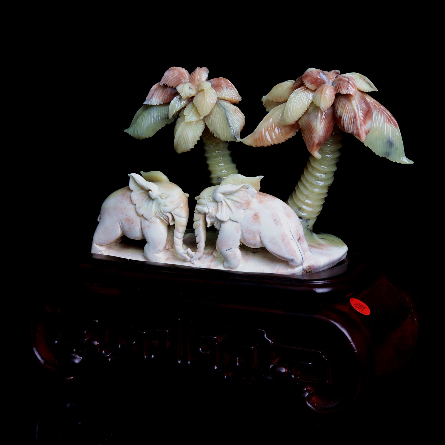 XiuYan Jade Carved Elephant Sculpture Palm Tree Realistic Crystal Healing