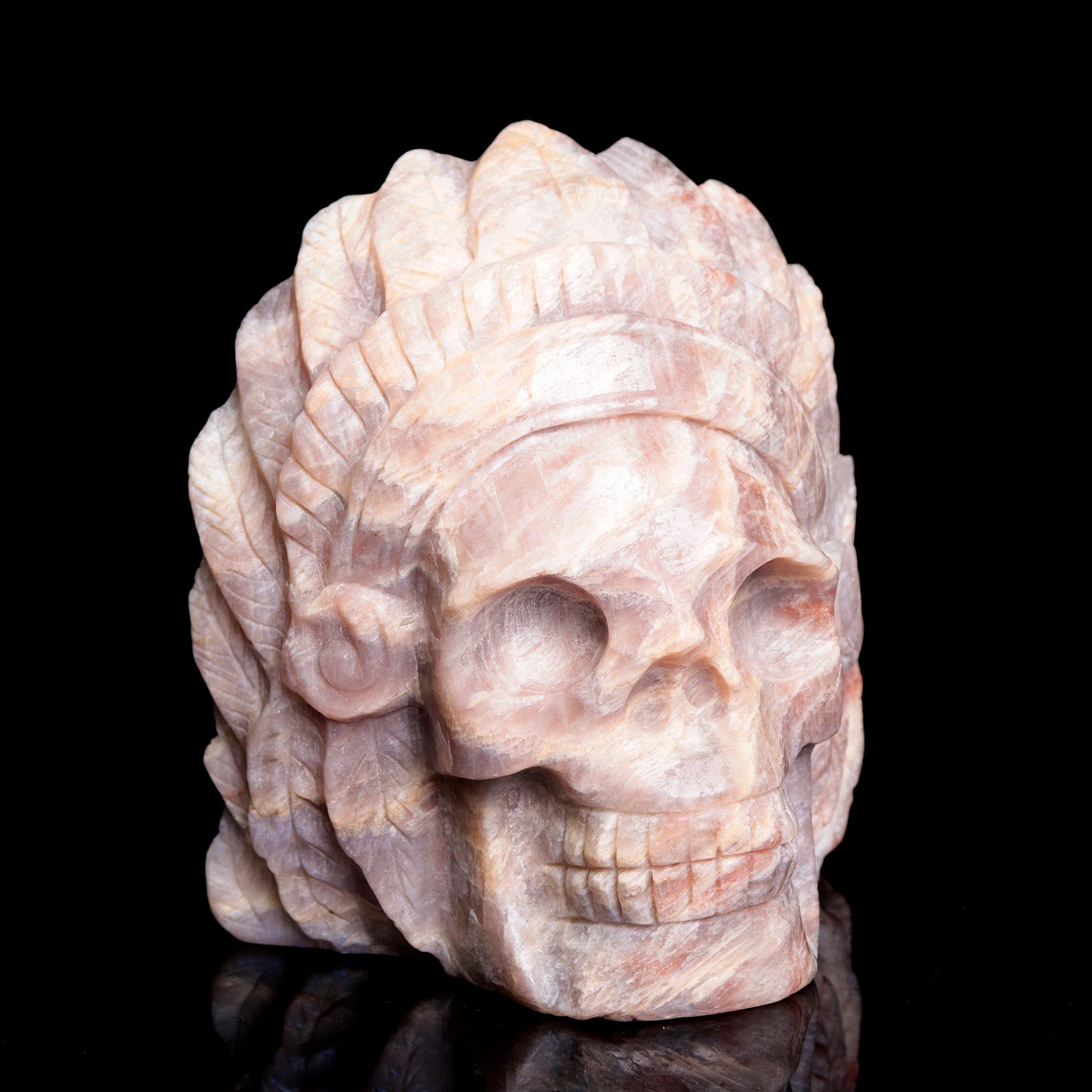 4.5" Moonstone Carved Crystal Indian Skull Sculpture Healing Quartz