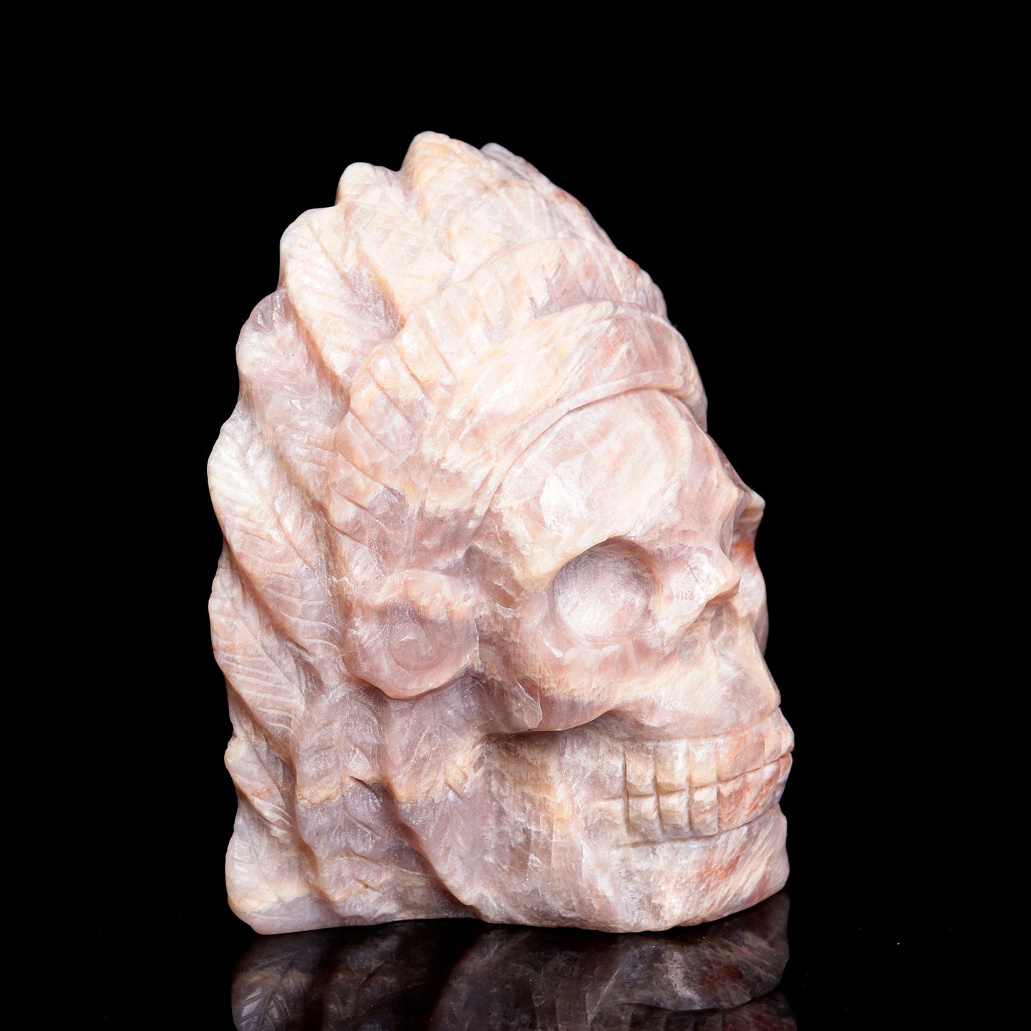 4.5" Moonstone Carved Crystal Indian Skull Sculpture Healing Quartz