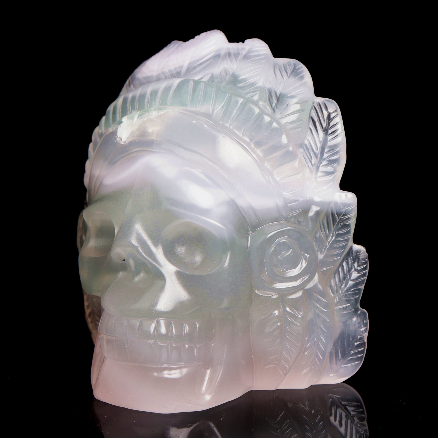 4.5" Fluorite Carved Crystal Indian Skull Figurine Healing Quartz