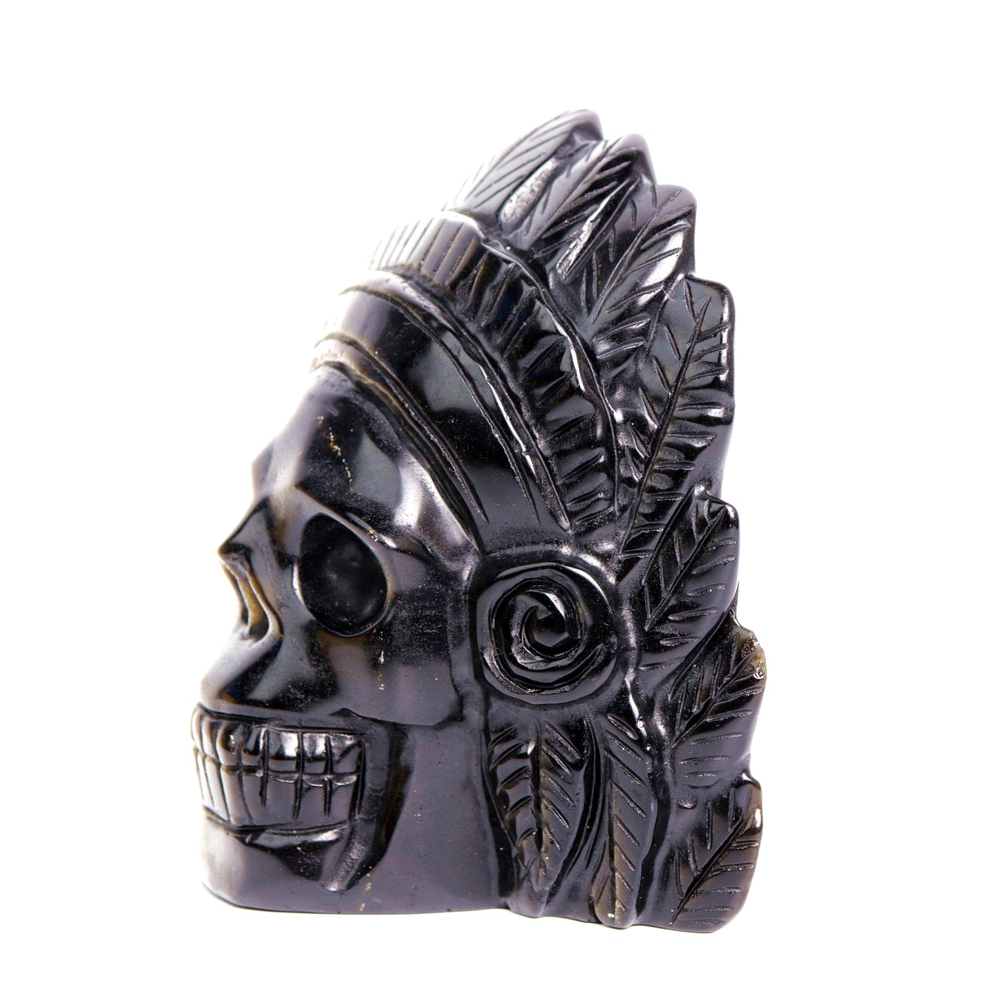 4.5" Golden Obsidian Carved Crystal Indian Skull Figurine Healing Quartz