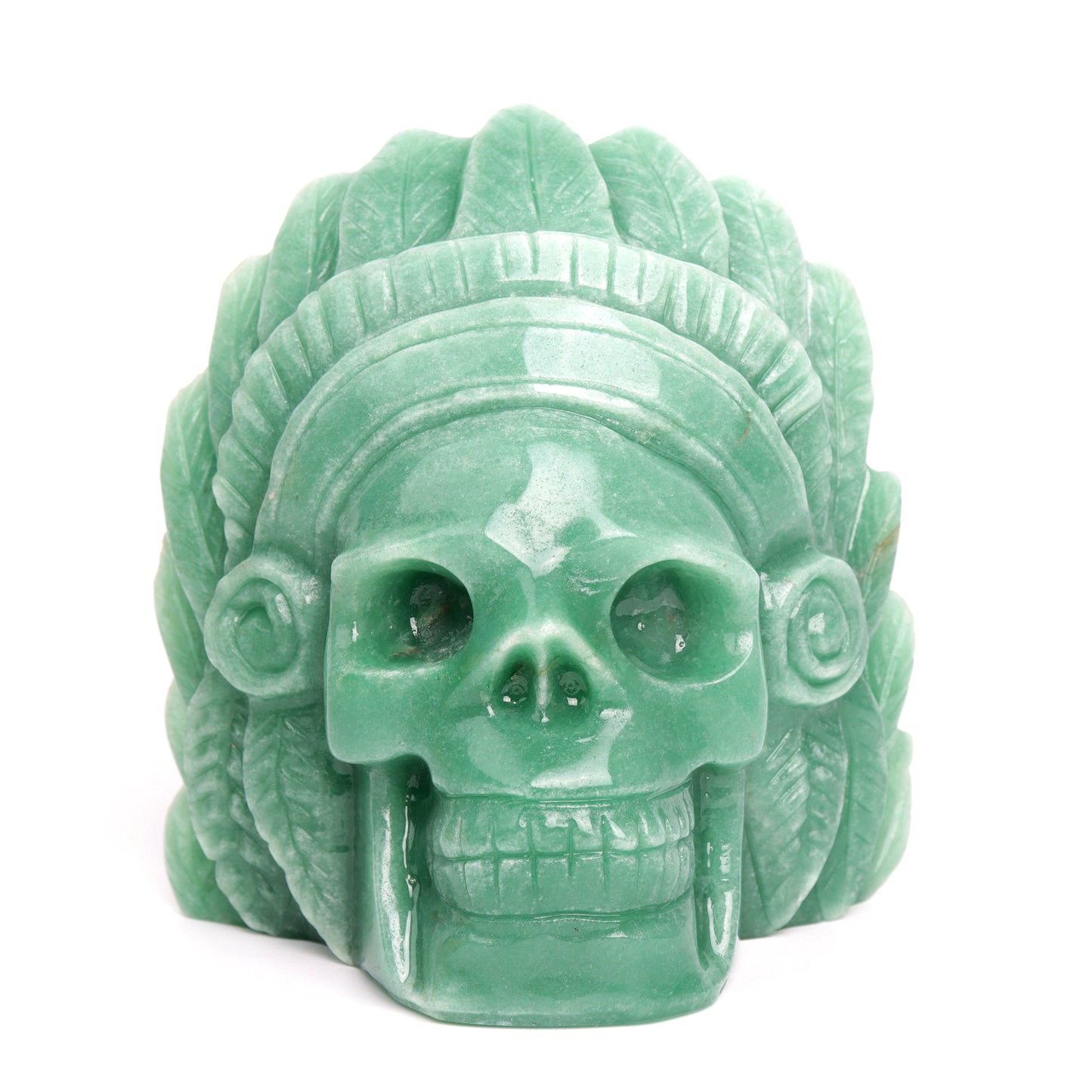 4.5" Green Aventurine Carved Crystal Indian Skull Sculpture Healing Quartz