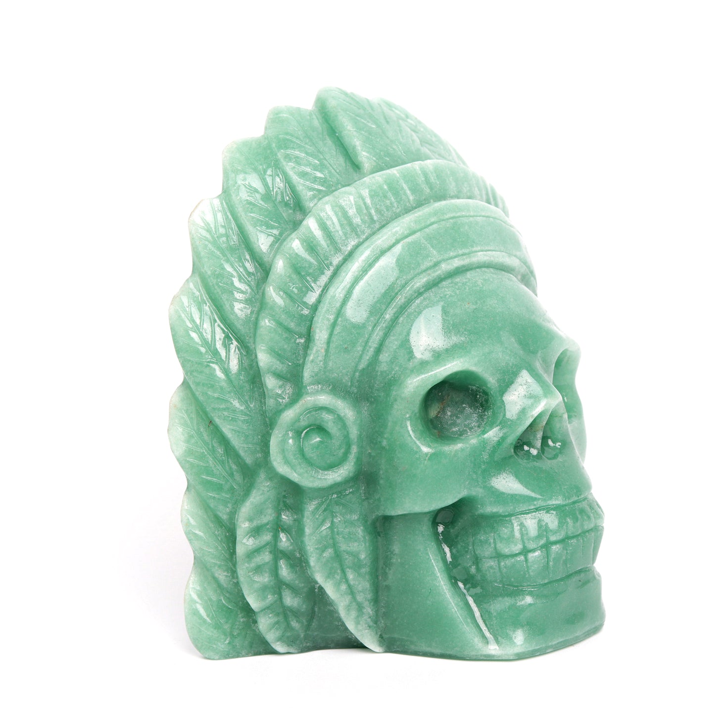 4.5" Green Aventurine Carved Crystal Indian Skull Sculpture Healing Quartz