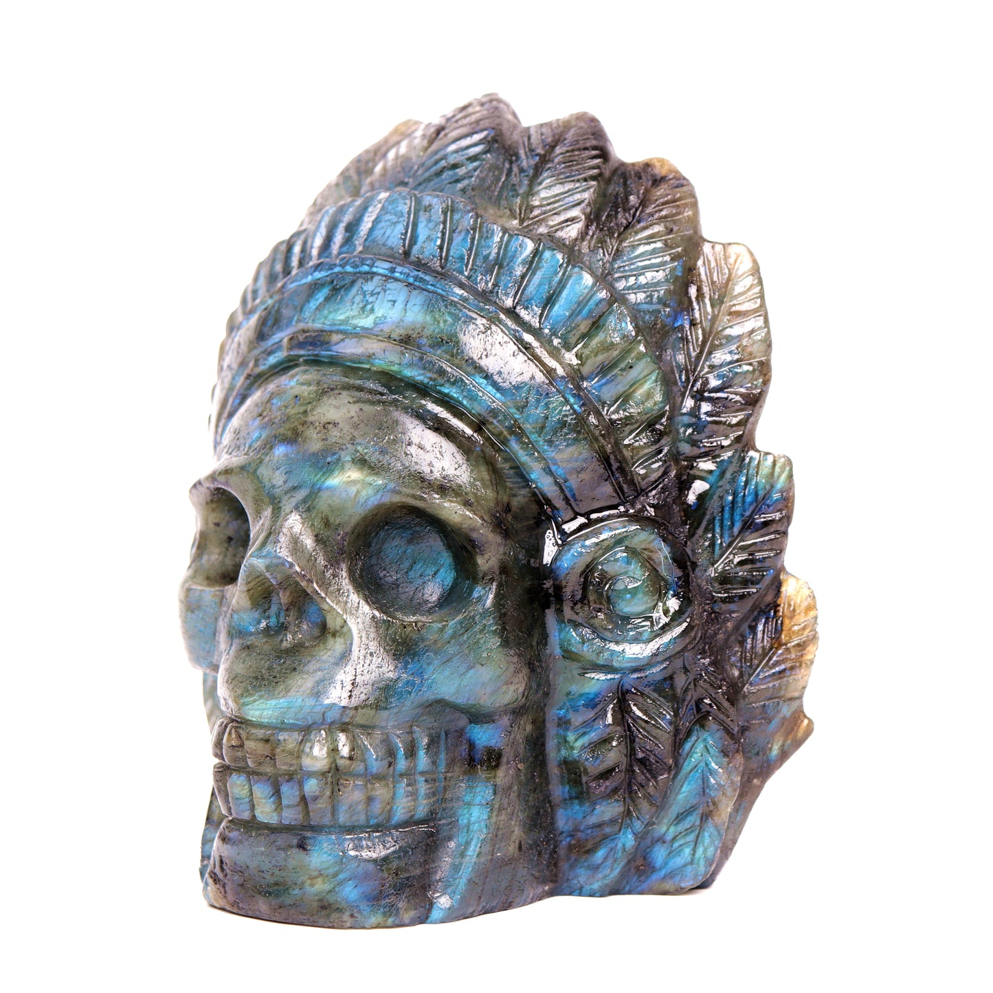 4.5" Labradorite Carved Crystal Indian Skull Sculpture Healing Quartz