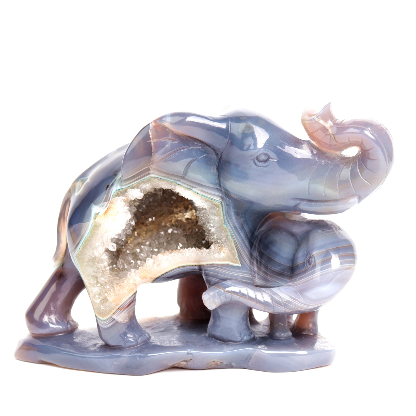 6" Druzy Agate Carved Crystal Elephant Sculpture Realistic Healing Quartz Decor