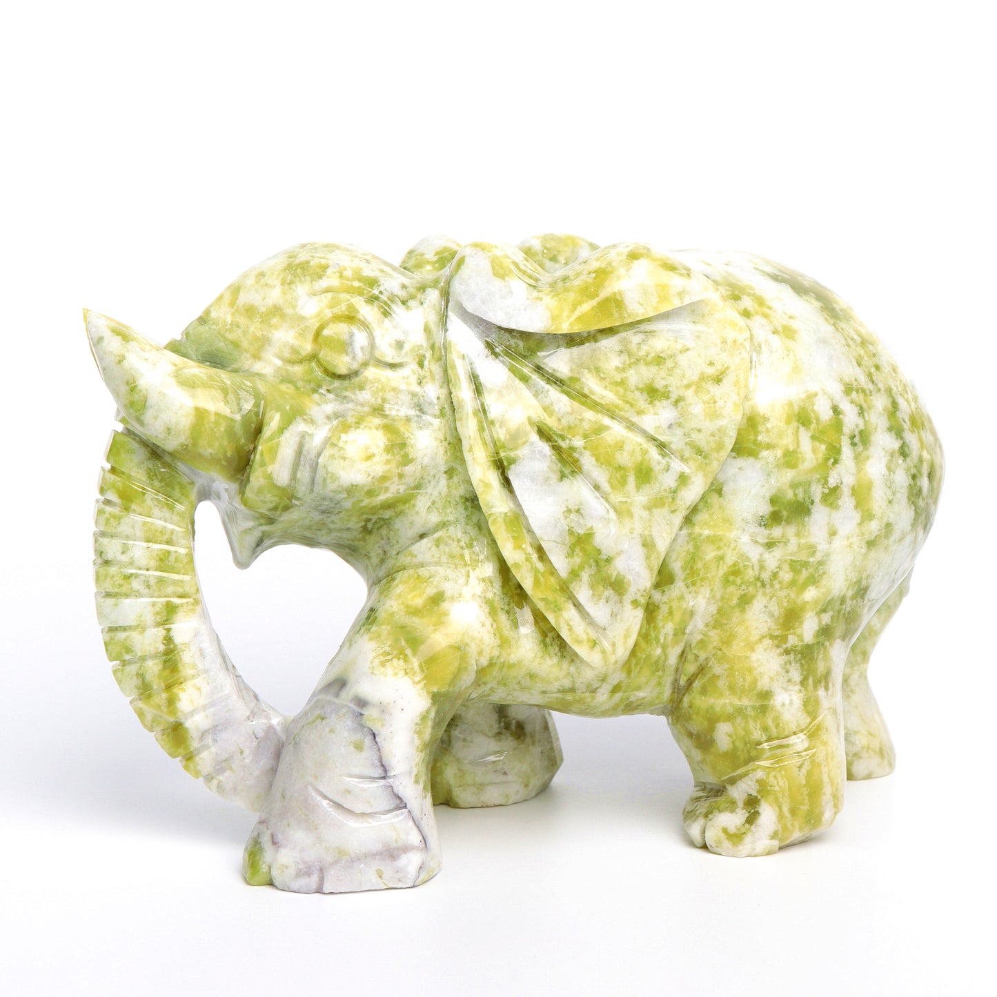 7" Lemon Jade Carved HUGE Crystal Elephant Sculpture Realistic Healing Quartz Decor