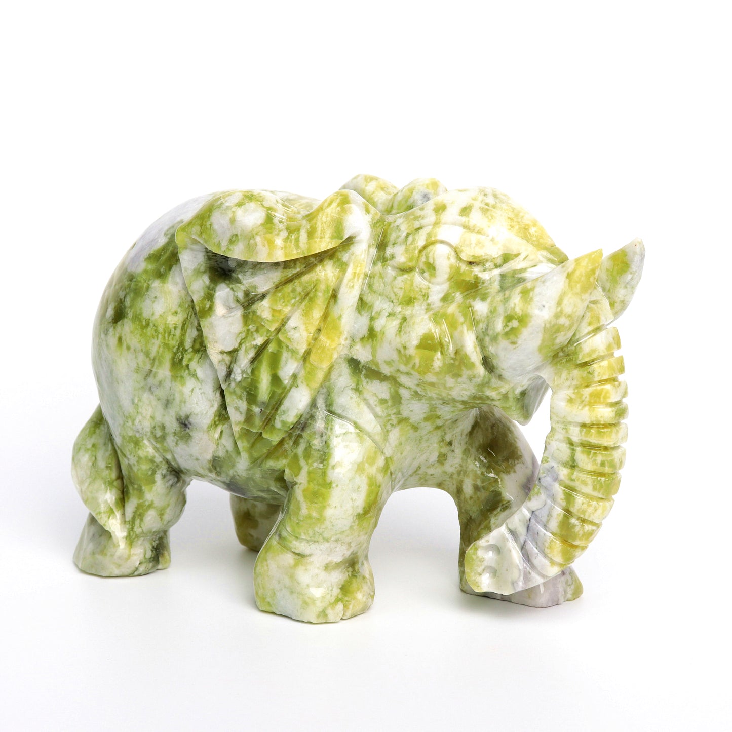 7" Lemon Jade Carved HUGE Crystal Elephant Sculpture Realistic Healing Quartz Decor