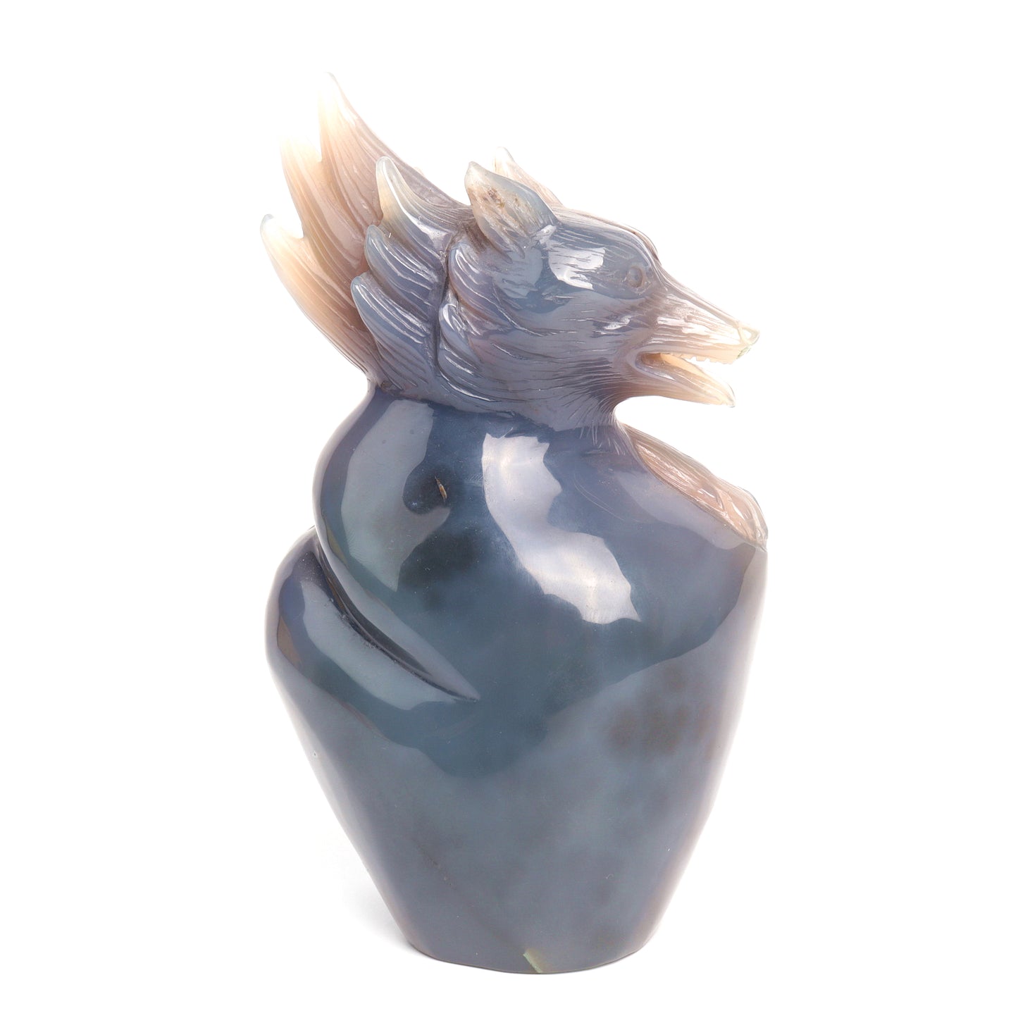 7.5" Druzy Agate Carved Crystal Wolf Figurine Realistic Healing Quartz Decor