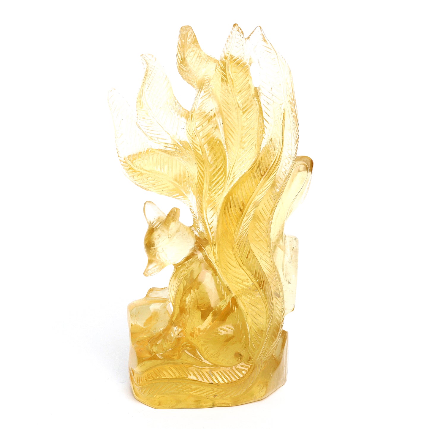 8" Citrine Carved Crystal Nine Tail Fox Sculpture Realistic Super Clean