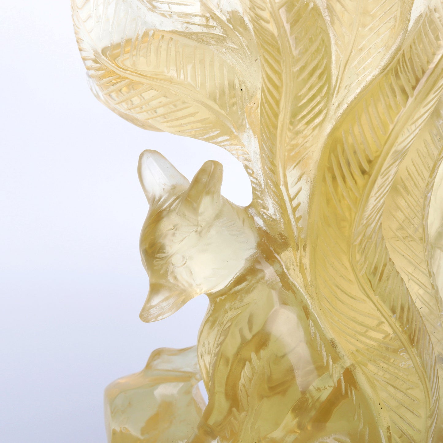 8" Citrine Carved Crystal Nine Tail Fox Sculpture Realistic Super Clean